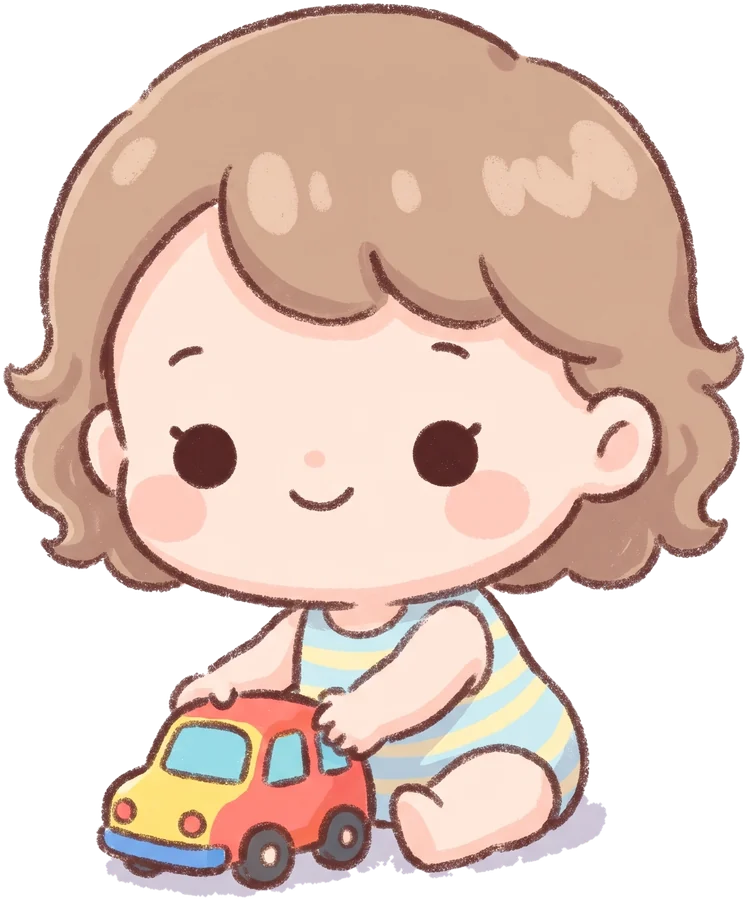 Cute baby girl with toy car illustration