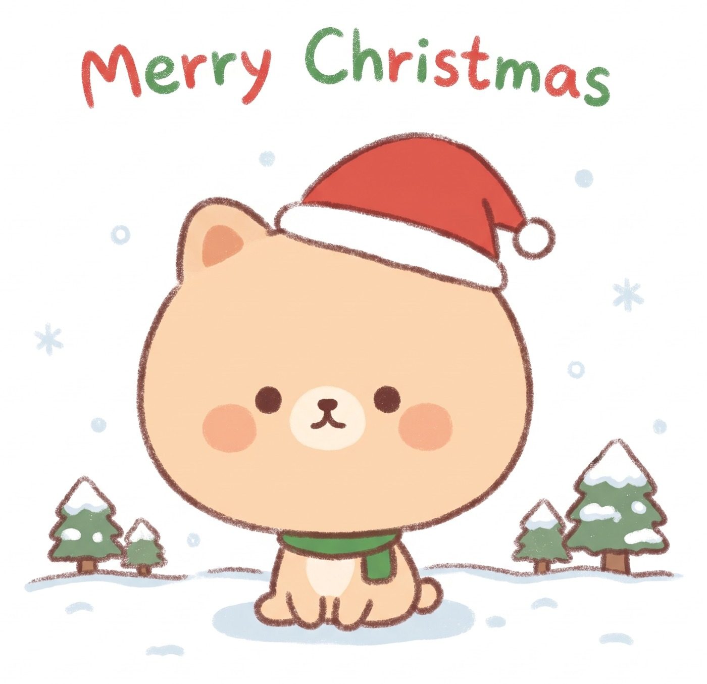 Kawaii Christmas greeting with a cute bear in a Santa hat
