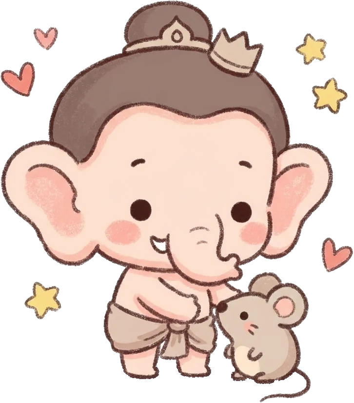 Cute kawaii baby elephant with a mouse