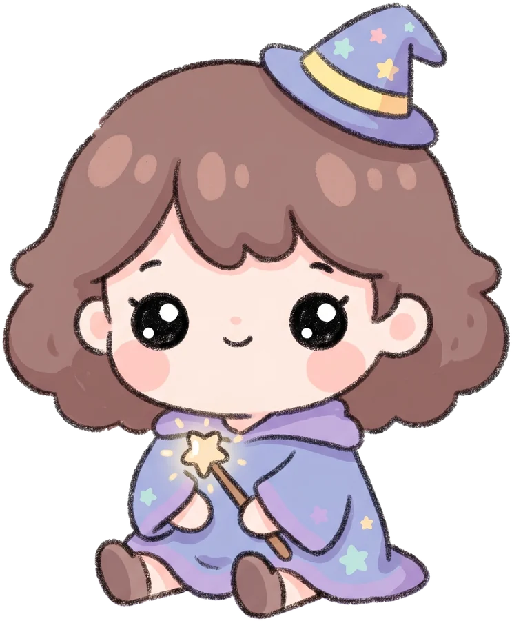 Cute little wizard girl illustration