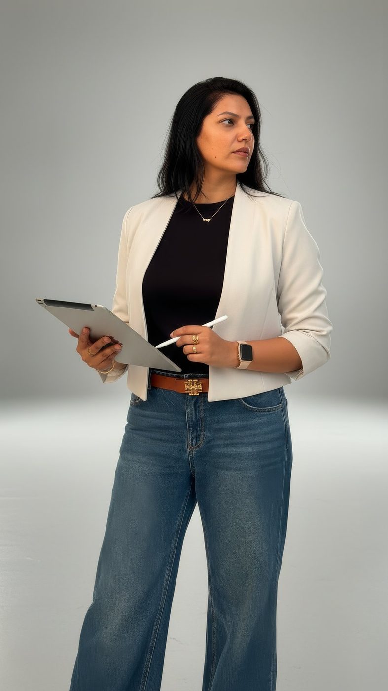 Mukta Balaji holding an iPad and Apple Pencil
